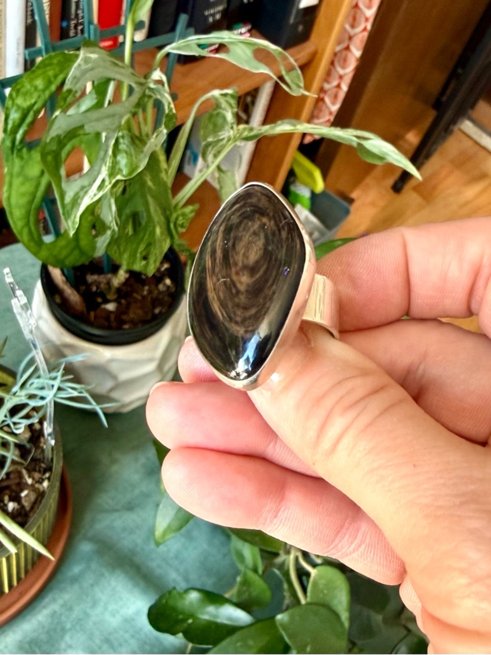 Golden Sheen Obsidian Ring, US 7.5 Adjustable